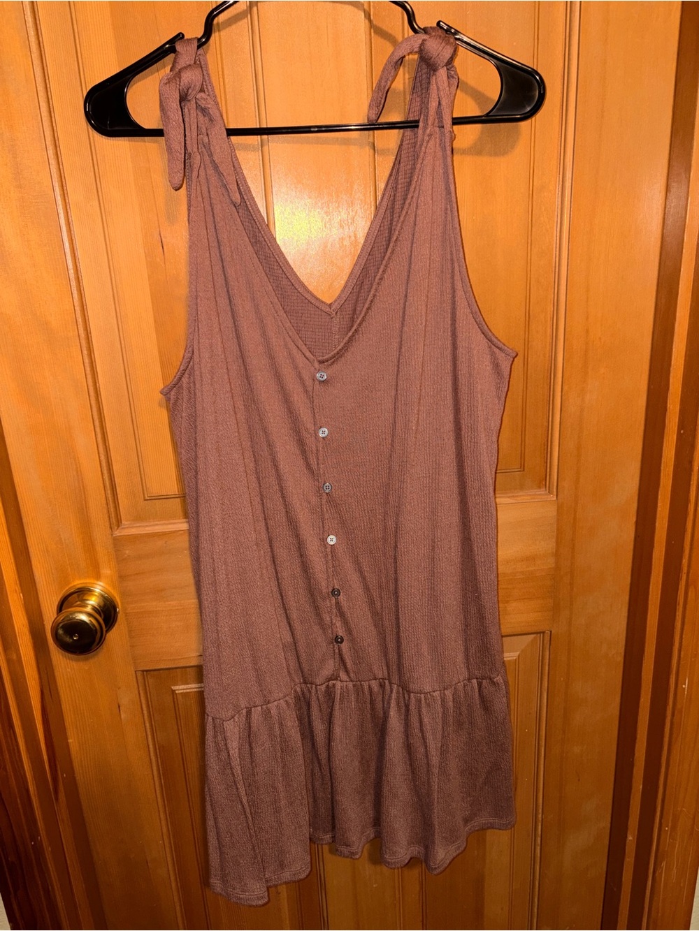 Sleeveless Shoulder Tie V-Neck Brown Sundress